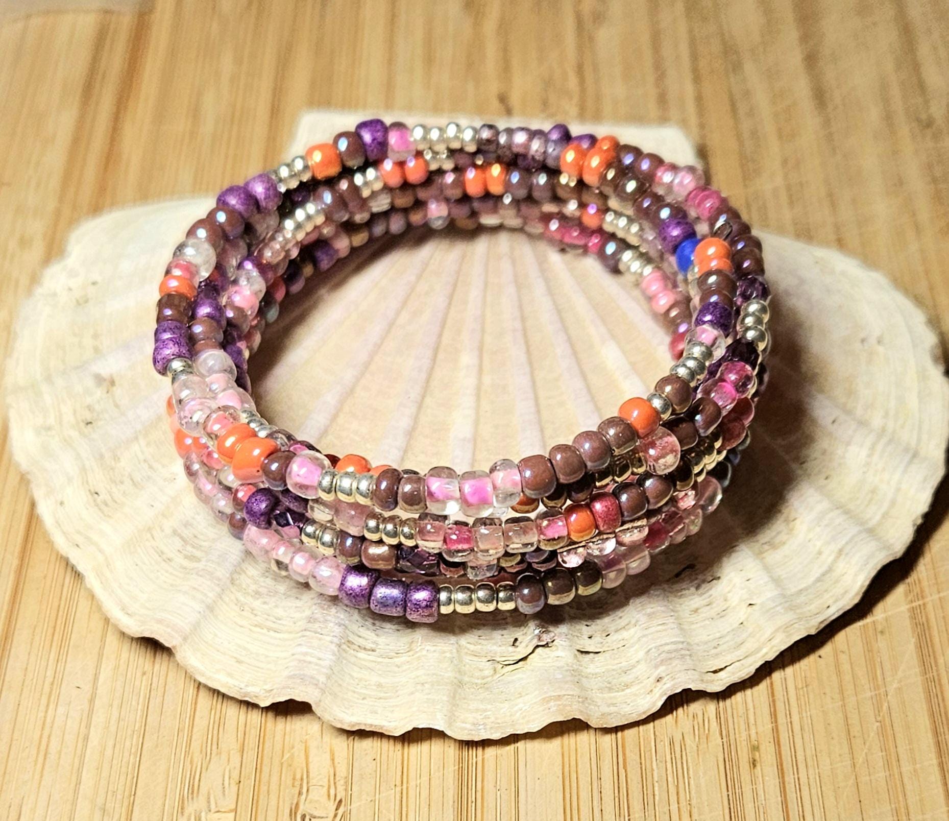 Colorful Seed Bead Memory Wire Bracelet, Tropical Jewelry - Etsy