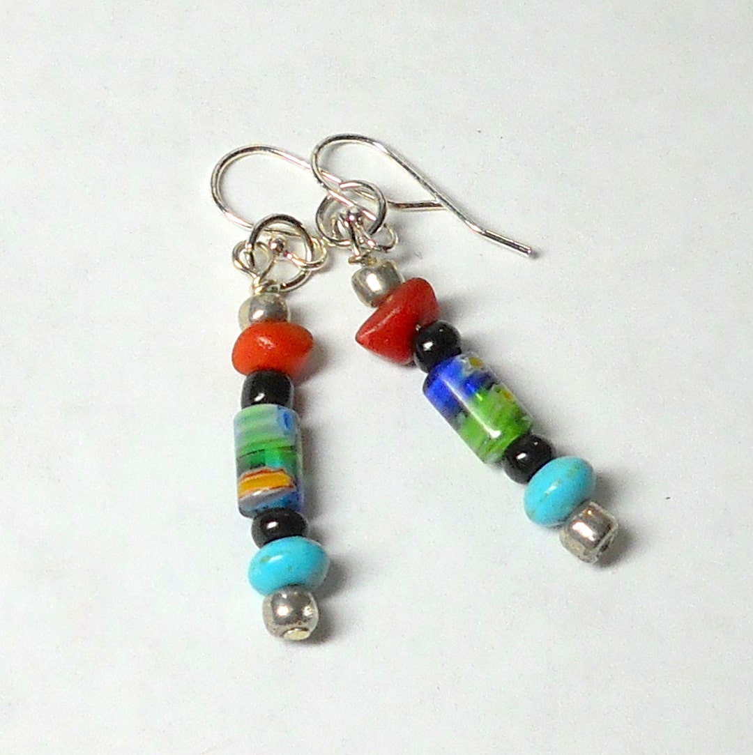 Multi Color Earrings, Drop Earrings Beaded Earrings, Handmade Sterling ...