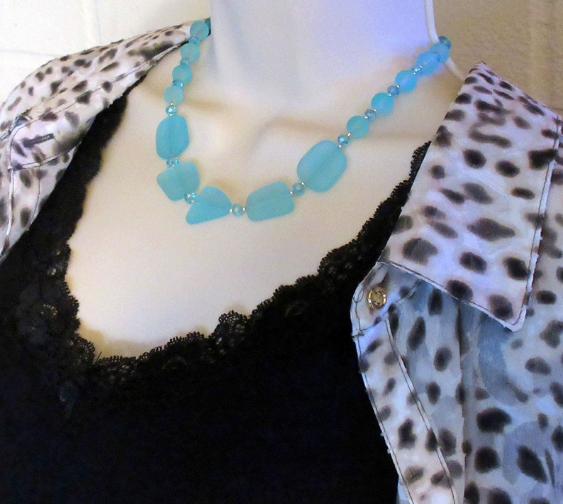 Beach Sea Glass Necklace Gift for Her Necklace by BethExpressions Heart Charm Florida Souvenir Blue Sea Glass Blue Beaded Necklace