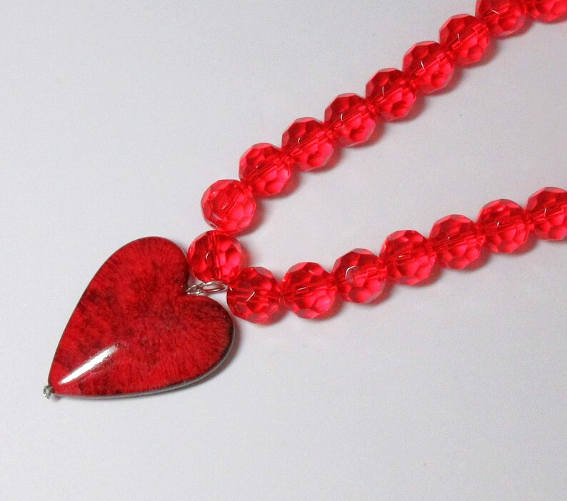 Gift for Wife by BethExpressions Red Beaded Necklace with Red Heart Pendant Valentines Day Jewelry