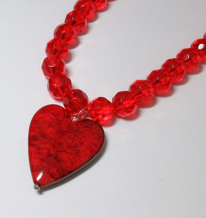 Gift for Wife by BethExpressions Red Beaded Necklace with Red Heart Pendant Valentines Day Jewelry