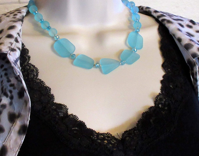 Beach Sea Glass Necklace Gift for Her Necklace by BethExpressions Heart Charm Florida Souvenir Blue Sea Glass Blue Beaded Necklace