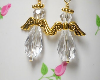 Boucles d’oreilles d’ange en cristal par BethExpressions, Boucles d’oreilles perlées, Bijoux faits à la main, Boucles d’oreilles de Noël, Ailes d’ange en or, Boucles d’oreilles pendantes en or