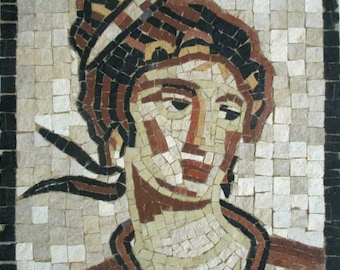 Neptune's wife "Amphitrite" Handmade roman marble mosaic Wall hanging MOSAIQUE