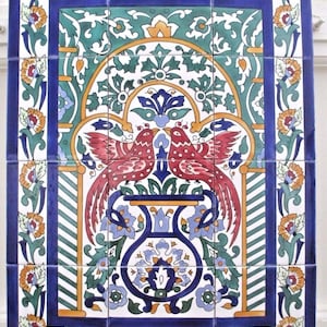 Ceramic tile art Mosaic wall mural Arabesque Antique floral BACKSPLAH 18&quot; x 24&quot; peacock