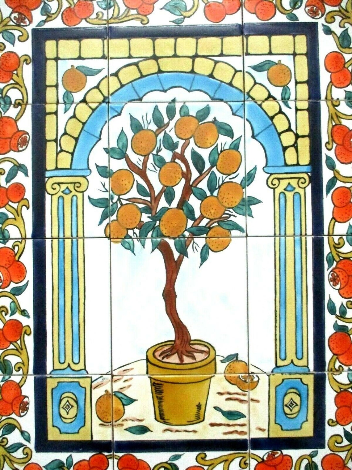 Hand Painted Ceramic tile art Mosaic wall mural Citrus Orange Etsy