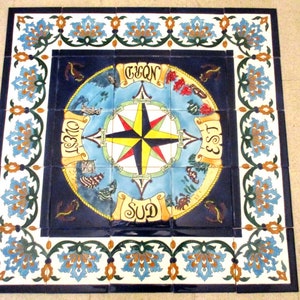 30&quot; x 30&quot; (75 cm x 75 cm) Ceramic tile panel mural Backsplash Compass Wind Rose ROSA DEI VENTI
