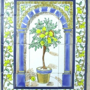 Ceramic tile art Mosaic wall mural Lemon Tree floral BACKSPLAH 18&quot; x 24&quot;
