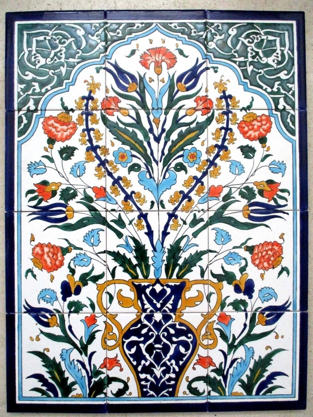 18 X 24 Tile Art Mosaic Wall Mural Arabesque Antique Panel Vase Floral