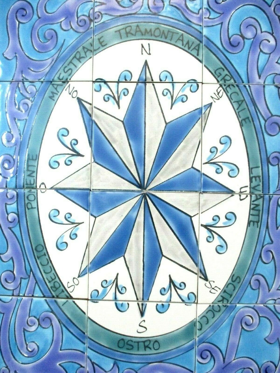 Ceramic Tile Art Mosaic Wall Mural Compass Wind Rose Rosa Dei Venti