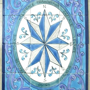 Mosaico de cerámica arte mosaico mural Brújula rosa de viento rosa dei venti Backsplash Panel 18&quot; x 24&quot;
