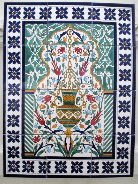Ceramic Tile Art Mosaic Wall Mural Arabesque Antique Floral Etsy
