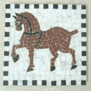 Famous Roman Horse &quot;DIOMEDES&quot; Handmade roman marble mosaic Wall hanging MOSAIQUE