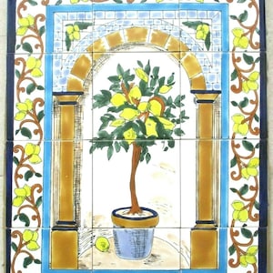 Ceramic tile art Mosaic wall mural Ctrus Lemon Tree floral BACKSPLAH 18&quot; x 24&quot;