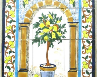 Ceramic tile art Mosaic wall mural Ctrus Lemon Tree floral BACKSPLAH 18" x 24"