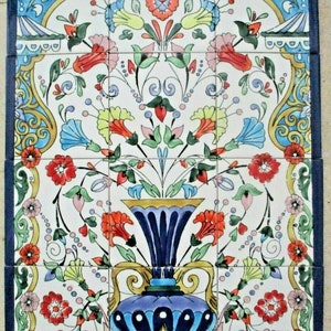 18&quot; x 24&quot;  tile art Mosaic wall mural Arabesque Antique Panel vase floral BACKSPLAH