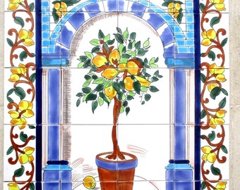 24" x 30" Ceramic tile art Mosaic wall mural panel floral Lemon Tree BACKSPLAH