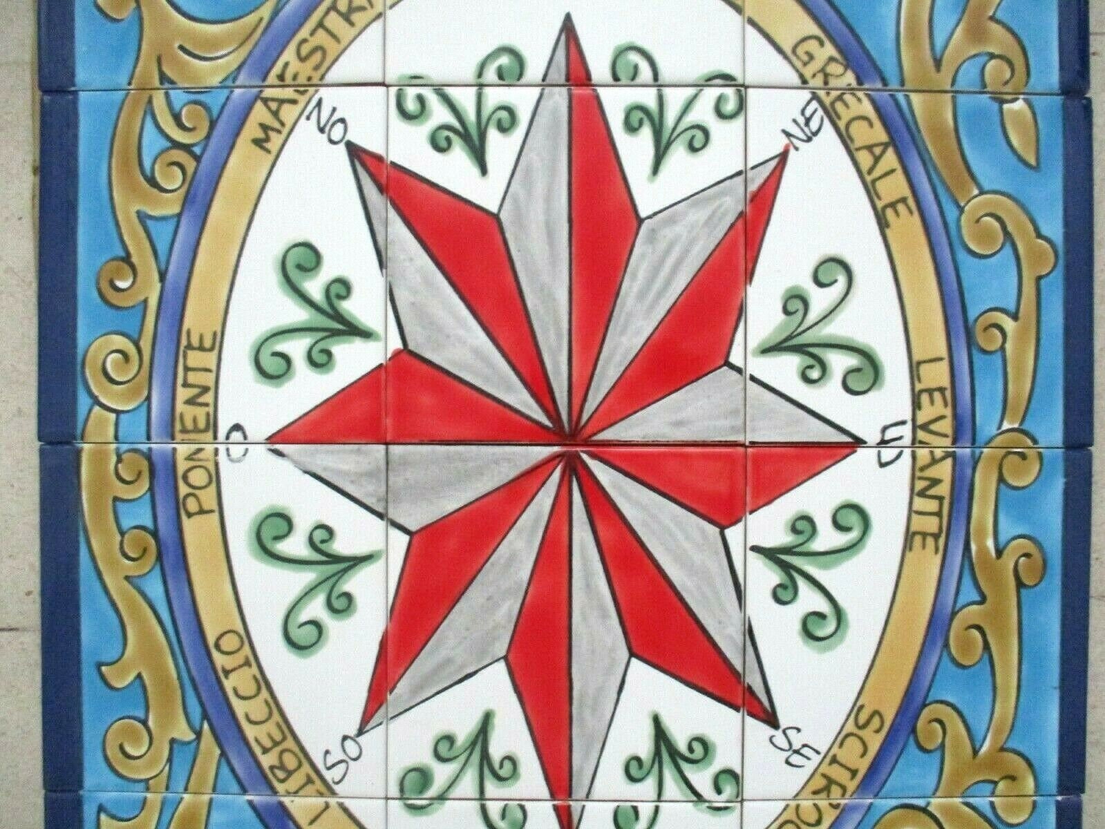 Ceramic Tile Art Mosaic Wall Mural Compass Wind Rose Rosa Dei Etsy