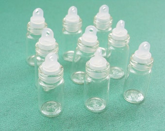 100 pcs Small Clear Glass Bottle Vial Charm Pendant 11x22mm- Glass Bottle with Plastic Caps