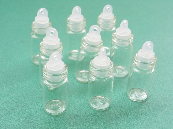 100 pcs Small Clear Glass Bottle Vial Charm Pendant 11x22mm- Glass Bottle with Plastic Caps