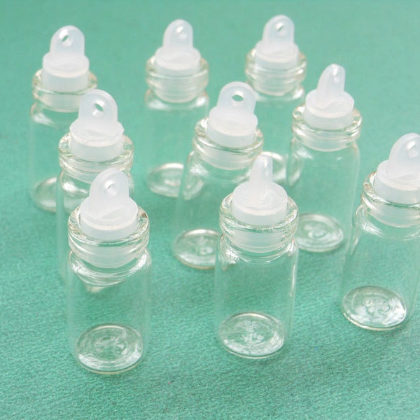 100 pcs Small Clear Glass Bottle Vial Charm Pendant 11x22mm- Glass Bottle with Plastic Caps