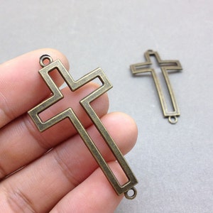 20 pcs Antique Bronze Filigree Curved Sideways Cross Bracelet Connectors Charms 27mmx53mm