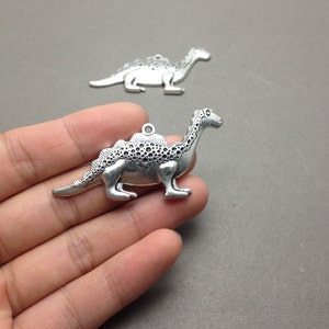 6 pcs of Antique Silver Dinosaur Charms 28mmx63mm