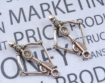 20 pcs of Antique Silver Bow And Arrow Charms 25x37mm