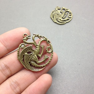 6 pcs of Antique Bronze Lovely Three Dragons Charms Pendant 33mmx36mm