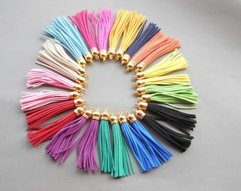 20pcs (mix color)Suede Leather Tassel With gold color plastic Cap Tassel Fringe Tassel with Shinny 10x90mm