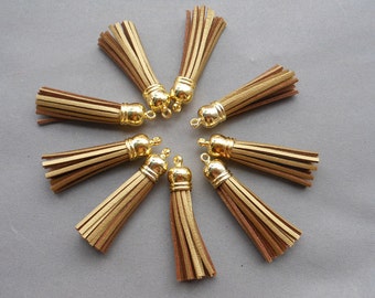 20pieces Gold color Suede Leather Tassel With Gold color plastic Cap Tassel Fringe Tassel with Shinny  10x60mm
