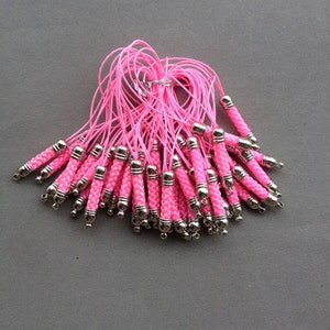 20 szt 5x70mm różowy komórka telefon łańcuchy smycz Lariat smycz mobilnych telefonów komórkowych pasek pasek z srebrne metalowe złącza