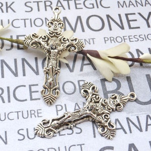 10 pcs of Antique Silver Jesus Cross Crucifix Charms 33X56mm