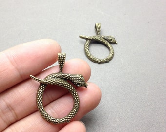 20 pcs of Antique Bronze Snake Pendants Charms 30mmx37mm