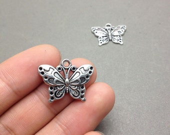 20 pcs of Antique Silver Butterfly Connector Charms 15x25mm