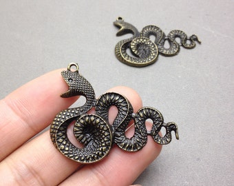 6 pcs of Antique Bronze Rattle Snake Charms 30mmx49mm