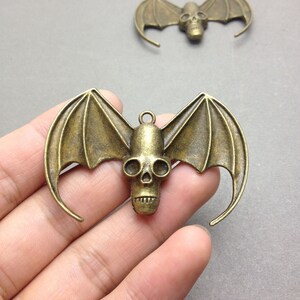 4 pcs of Devil Wing Charms Antique Bronze Skull Pendants 40mmx60mm