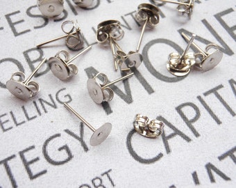 200pcs White K Surgical Steel Stud Earnuts and 6mm Flat Pads,White K Earring Posts with Back Stoppers
