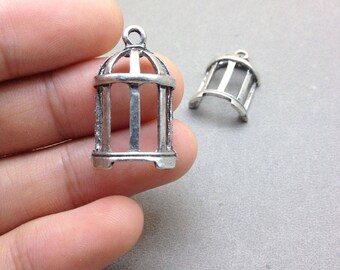 10pcs Antique Silver Birdcage  Charm Pendants 25x30mm