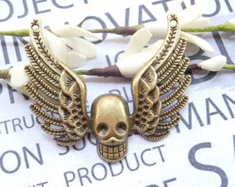 10 pcs of Antique Bronze Skull with wings connector Pendants Charms 45x50mm