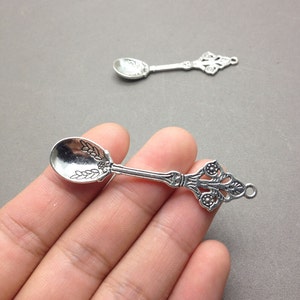6pcs Silver Flower Spoon Charms Antique Silver Pendants 16mmx62mm