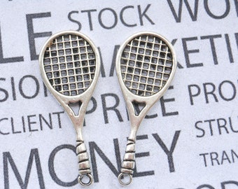 20 pcs of Antique Silver Tennis Rackets Charms 19x48mm