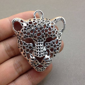 4PCS antique silver leopard head Charm Pendant 50mmx55mm