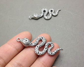 10 pcs of Antique Silver Snake Pendants Charms 21mmx49mm