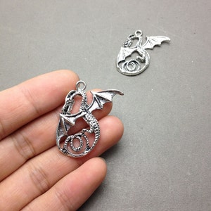 10 pcs de 36mmx36mm Antique Silver Dragon volant Pendentifs Charms