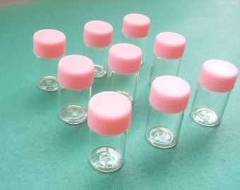 20 pcs 22x40mm Small Clear Glass Bottle Vial Charm Mini Glass Bottle-Glass Bottle with Pink spiral Plastic Caps