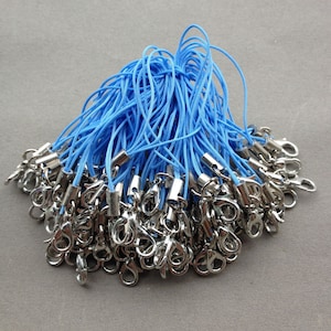 100pcs 70mm Blue mobile cell phone key strap chain with White K lobster clasps