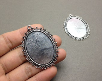 6 pcs of Antique Silver Oval Cameo Base Settings Match 30x40mm Cameo