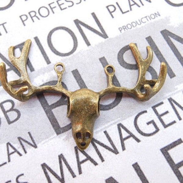 20pcs Antique Bronze 3D Deer Head Charms Connectors Stag Antler Skull Deer Antler , Elk Deer, Elk Antlers Head Skull, DIY Supplies 38x54mm