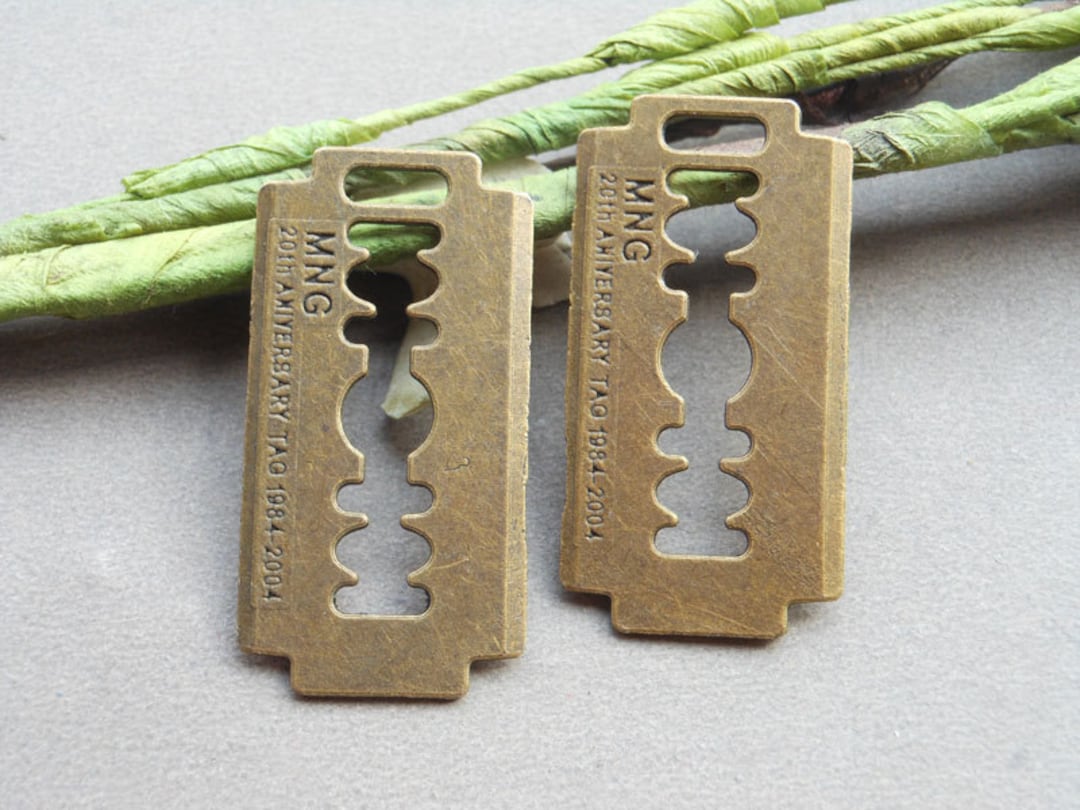 20 Pcs of Antique Bronze Razor Blade Charms 19mmx37mm Etsy